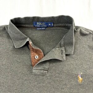 POLO RALPH LAUREN Shirt Men's XL 100% Pima Soft Cotton Gray Flesh Pony Rugby